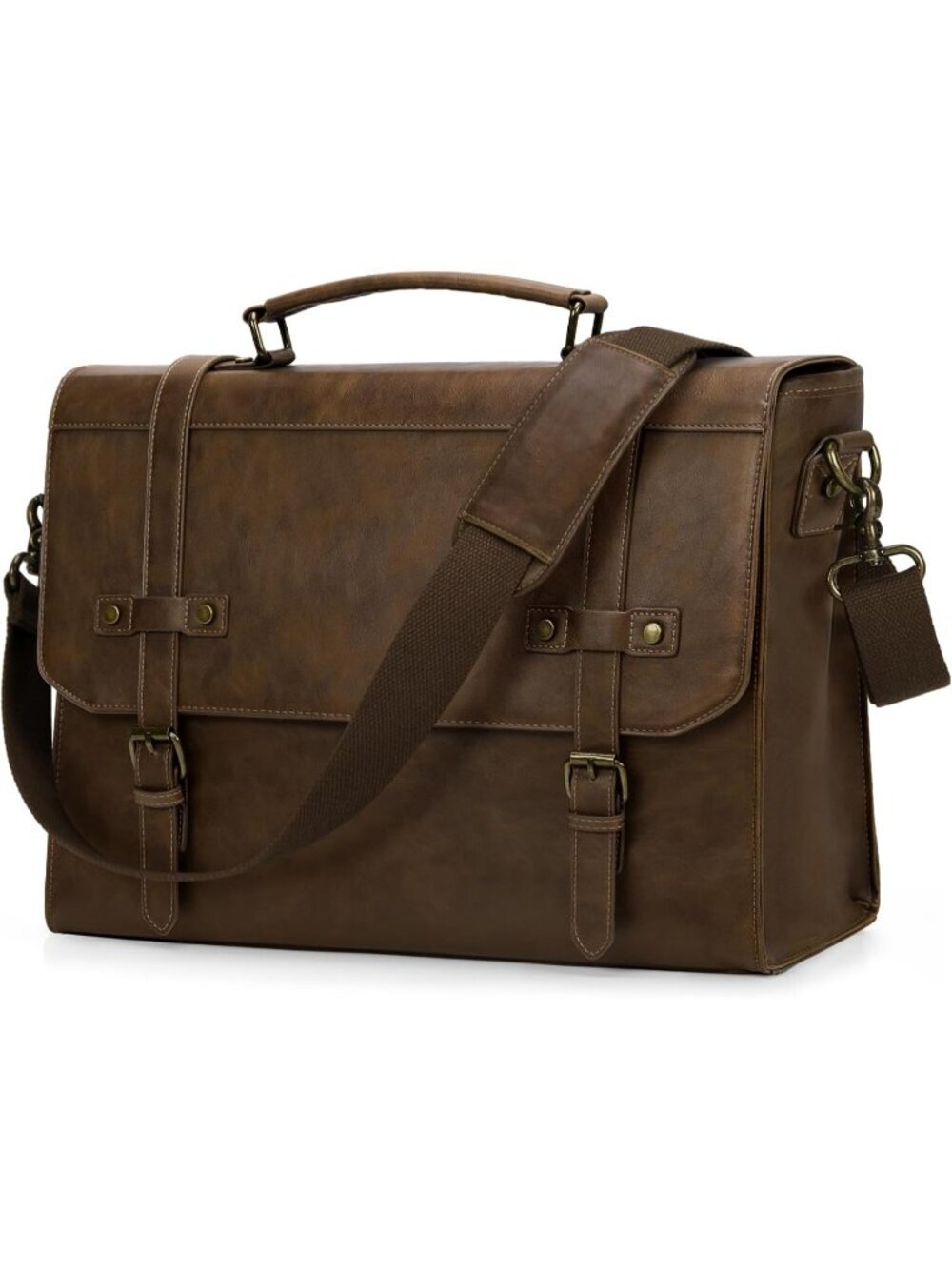 Men's Dark Brown 17 Inch Leather Computer Briefcase Waterproof Messenger Bag